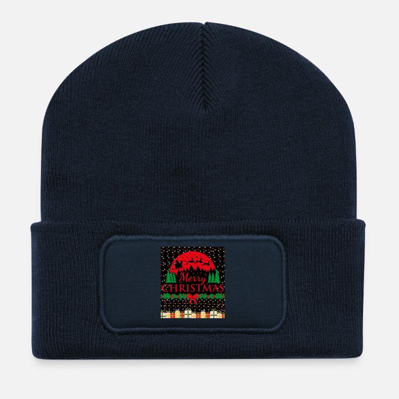 Weihnachtliches Silhouetten-Design mit Santa - Recycelte Patch Beanie - French Navy