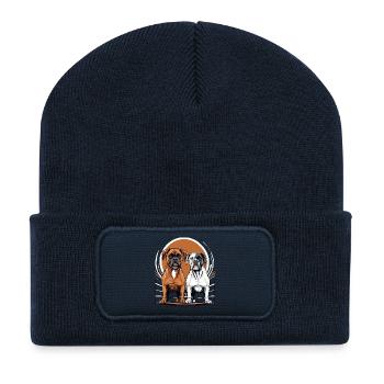 Chiens Boxer - Beanie recyclé à patch - bleu marine - Devant