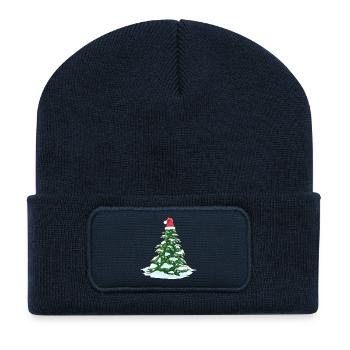 Sapin de Noël avec chapeau de Noël - Beanie recyclé à patch - bleu marine - Devant