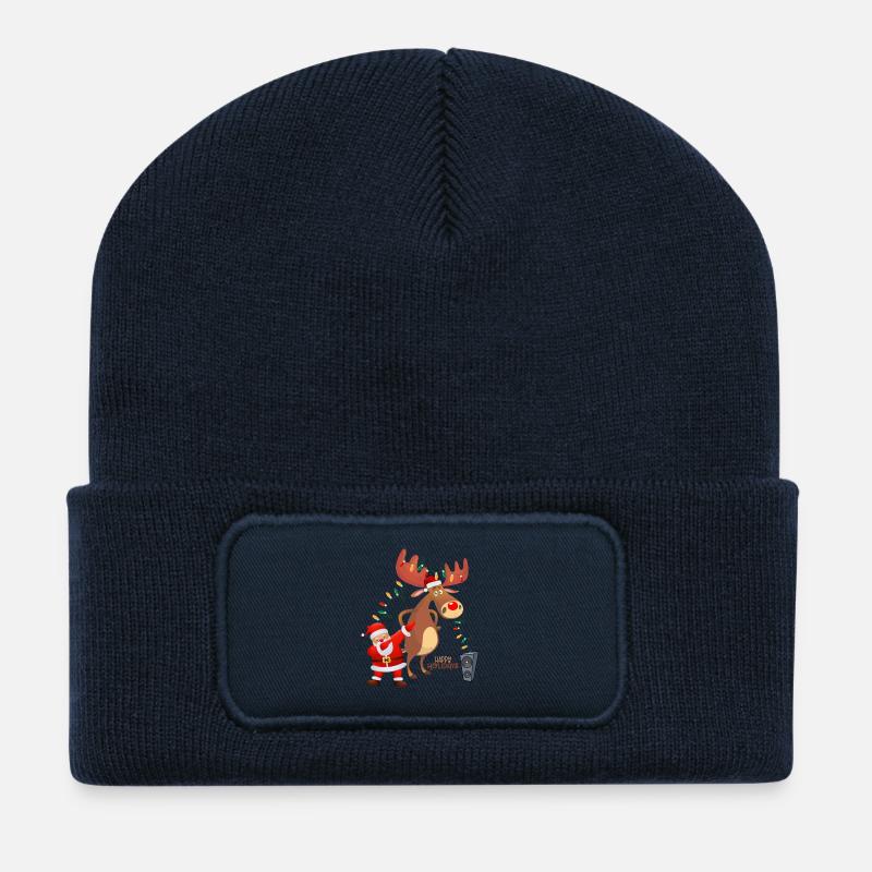 Dabbing Santa, Rudolph und Weihnachtsbeleuchtung - Recycelte Patch Beanie - French Navy