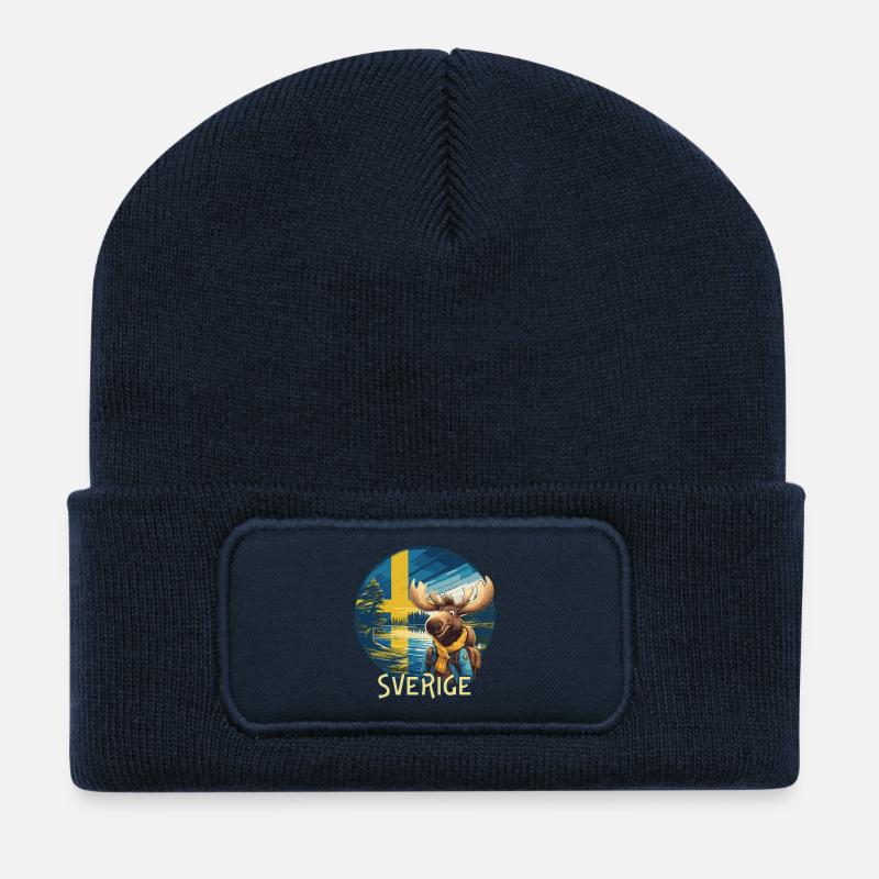 Sverige - Sweden - Schweden - Elch - Moose - Älg - Recycelte Patch Beanie - French Navy