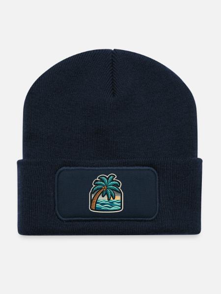 Palmenstrand Patch Sonnenuntergang - Recycelte Patch Beanie - French Navy