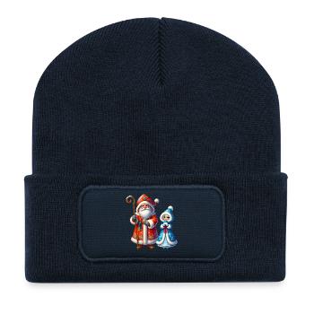 Ded Moroz Snegurotschka russischer Weihnachtsmann - Recycelte Patch Beanie - French Navy - Vorne