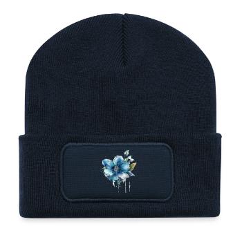Blaue Blüte - Recycelte Patch Beanie - French Navy - Vorne