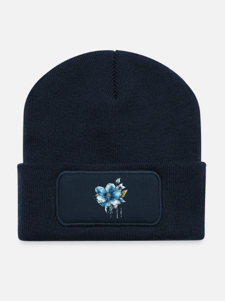 Blaue Blüte - Recycelte Patch Beanie - French Navy