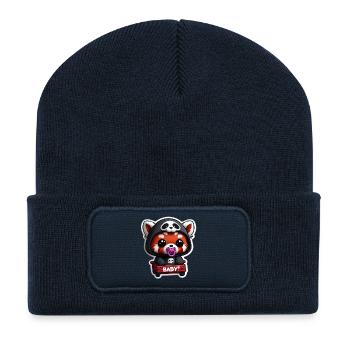 Panda bébé en capuche noir - Beanie recyclé à patch - bleu marine - Devant