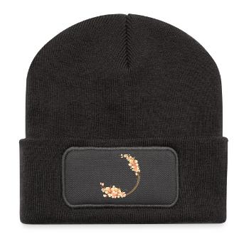 Couronne de fleurs de pêcher dans un ton pêche doux et velouté - Beanie recyclé à patch - charbon - Devant