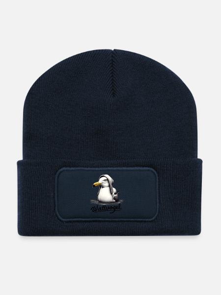 Wattvogel Coole Möwe mit Kapuze - Recycelte Patch Beanie - French Navy