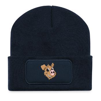 Pig dog - smiling - Recycled Patch Beanie - french navy - Front