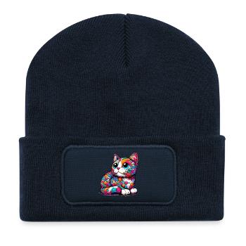 Katze - Recycelte Patch Beanie - French Navy - Vorne
