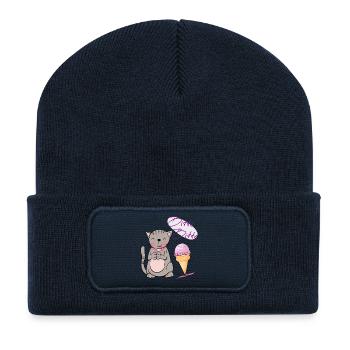 Chat avec cornet de crème glacée - Beanie recyclé à patch - bleu marine - Devant
