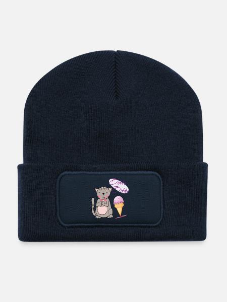 Katze mit Eistüte - Recycelte Patch Beanie - French Navy