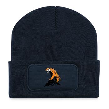 Tigre sur un rebord - Beanie recyclé à patch - bleu marine - Devant