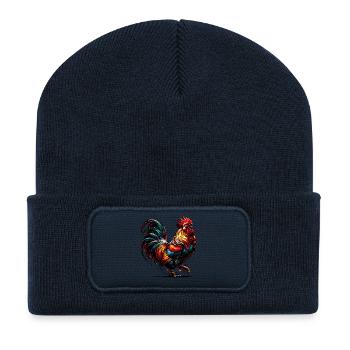 prächtiger Hahn in leuchtend bunten Farben - Recycelte Patch Beanie - French Navy - Vorne