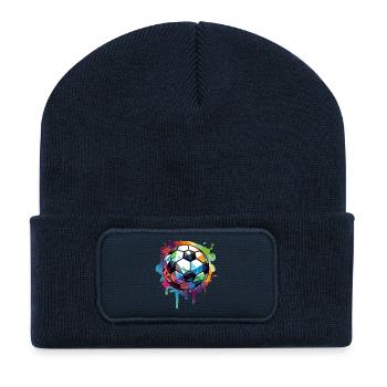 Buntes urbanes Fußball Graffiti mit Lichtreflexe - Recycelte Patch Beanie - French Navy - Vorne
