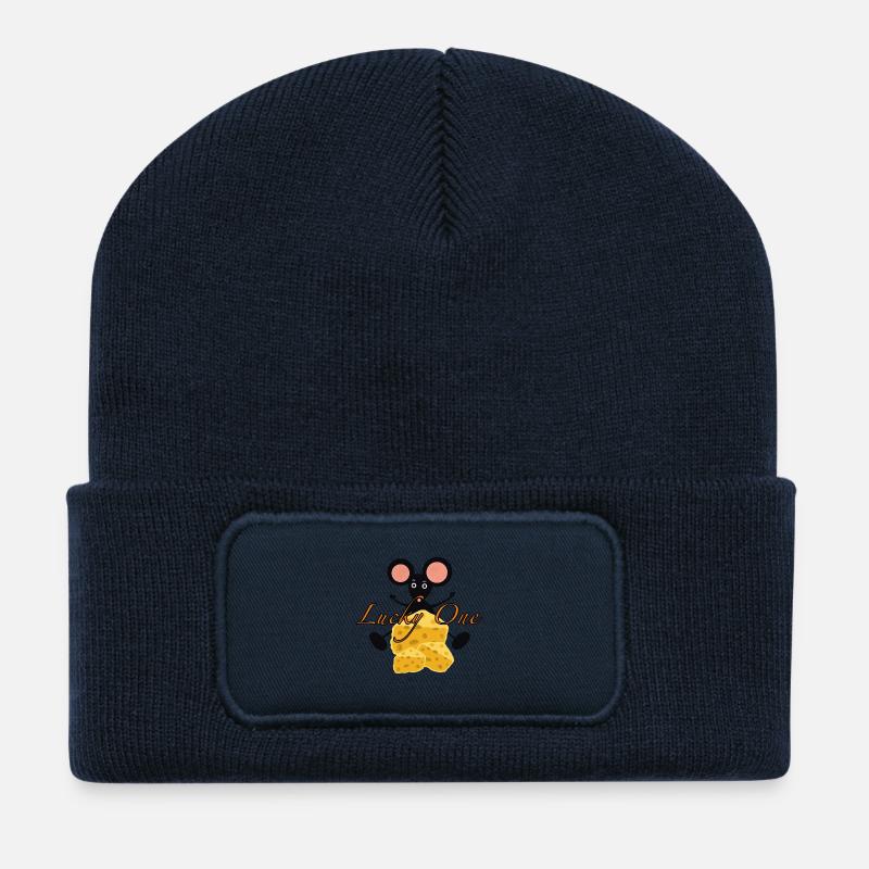 Skurrile Maus mit käsiger Macke - Recycelte Patch Beanie - French Navy