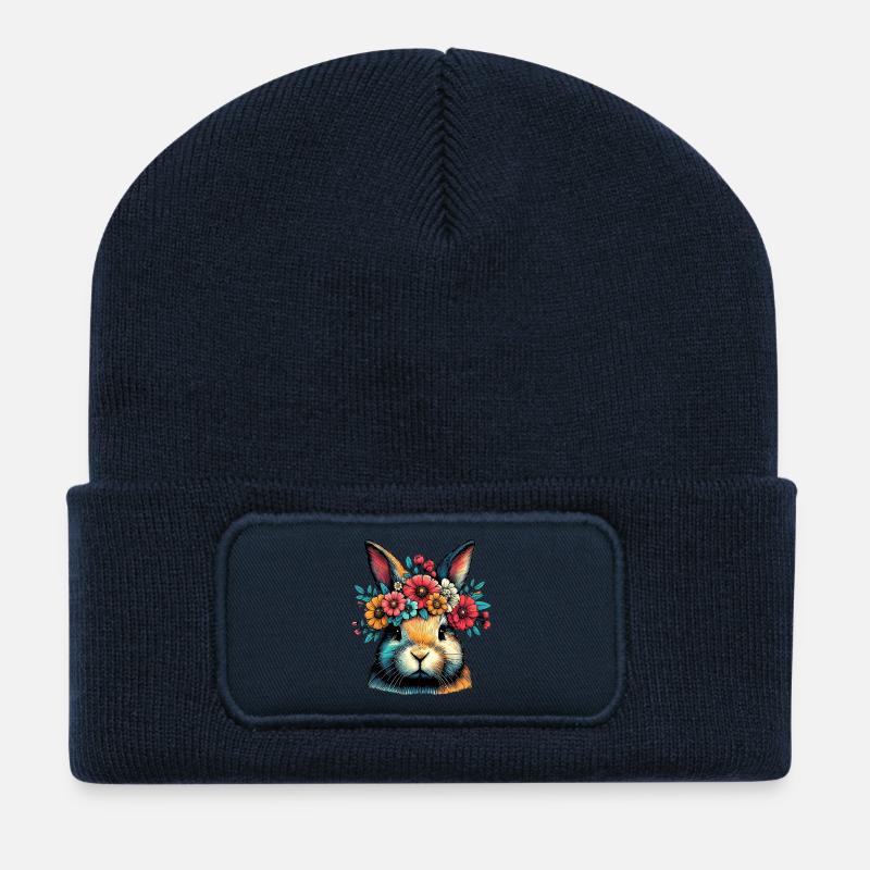 Hase mit Blumen - Recycelte Patch Beanie - French Navy