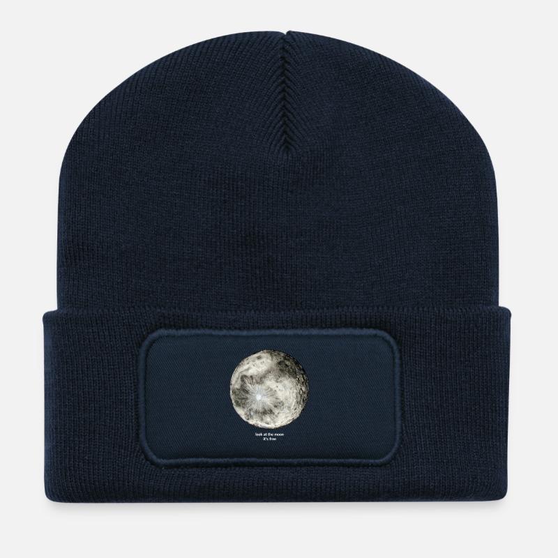 Schau dir den Mond an, er ist kostenlos (weiße Buchstaben) - Recycelte Patch Beanie - French Navy