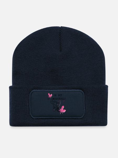 Du bist wundervoll, Blumenranke - Recycelte Patch Beanie - French Navy