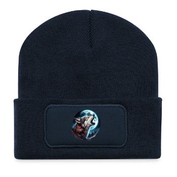 Wolf howls at the full moon - Recycled Patch Beanie - french navy - Front