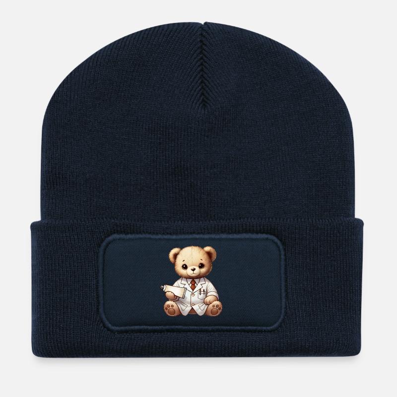 süßer Kuscheltier Teddy Apotheker mit Salbe - Recycelte Patch Beanie - French Navy