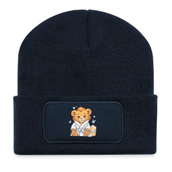 Lion cub in bathrobe bath time - Recycled Patch Beanie - french navy - Front