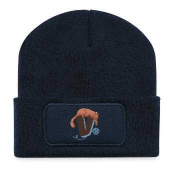 Cat Letter V - Recycled Patch Beanie - french navy - Front