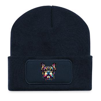 Bouledogue français Chien - Beanie recyclé à patch - bleu marine - Devant
