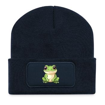 cute frog - Green - Cheerful design. - Recycled Patch Beanie - french navy - Front