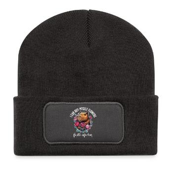 Je peux m’acheter des fleurs – Cheeky Capybara Design - Beanie recyclé à patch - charbon - Devant