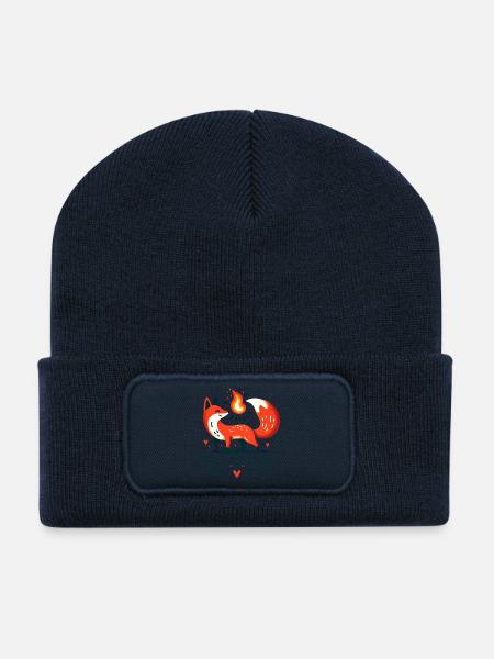 Feuriger Fuchs mit Flamme und Herz - Recycelte Patch Beanie - French Navy