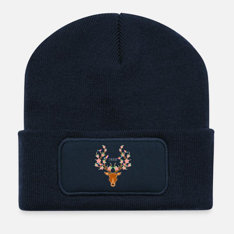 Hirsch mit Blumen im Geweih - Recycelte Patch Beanie - French Navy