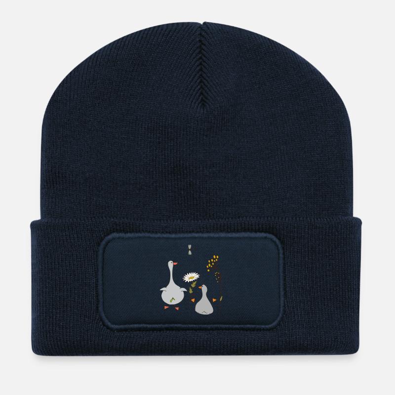 Oies dans le pré - Beanie recyclé à patch - bleu marine