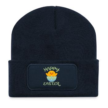 Frohe Ostern Küken in Osterei - Recycelte Patch Beanie - French Navy - Vorne