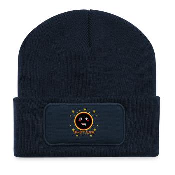 trou noir affamé mignon Kawaii illustration - Beanie recyclé à patch - bleu marine - Devant