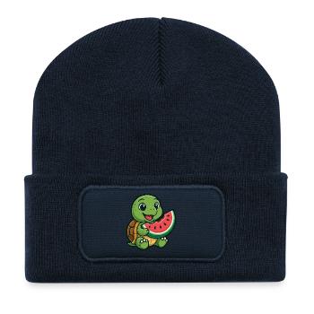 Cute turtle with melon summer design - Recycled Patch Beanie - french navy - Front