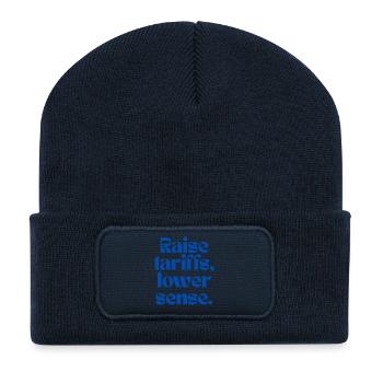 Augmenter les tarifs, baisser le sens ! - Beanie recyclé à patch - bleu marine - Devant