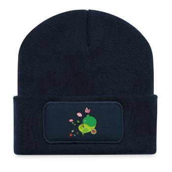 Blume mit Marienkäfer - Recycelte Patch Beanie - French Navy - Vorne