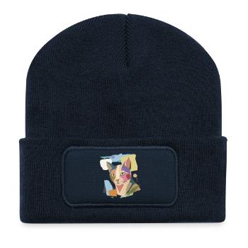 Abstract cat in modern color block design - Recycled Patch Beanie - french navy - Front
