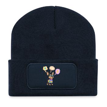 Cute Dog in Rainbow Sweater for Kids - Recycled Patch Beanie - french navy - Front