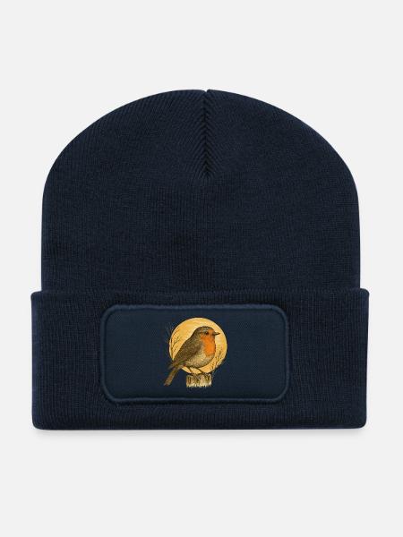 Rotkehlchen - Gartenvögel - Recycelte Patch Beanie - French Navy