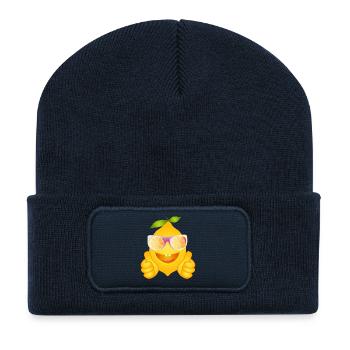 Coole Zitrone mit Sonnenbrille – Comicfrucht - Recycelte Patch Beanie - French Navy - Vorne