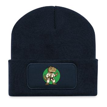 Karaté T-Rex dessin animé - Arts martiaux, Tyrannosaure - Beanie recyclé à patch - bleu marine - Devant