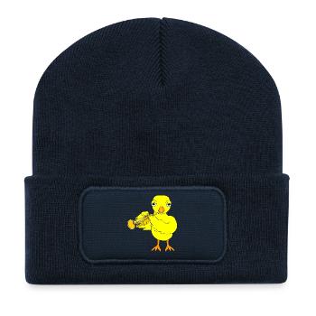 Trompette poussin - Beanie recyclé à patch - bleu marine - Devant