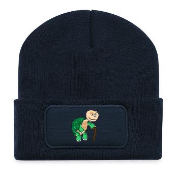 Slow turtle with glasses and walking stick - Recycled Patch Beanie - french navy - Front