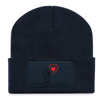 Fille chantant avec une note de cœur - Beanie recyclé à patch - bleu marine - Devant