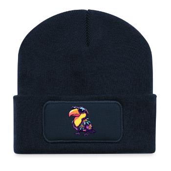 Toucan oiseau bande dessinée vacances - Beanie recyclé à patch - bleu marine - Devant