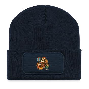 Festlicher Weihnachtsmann mit Kindern Print - Recycelte Patch Beanie - French Navy - Vorne