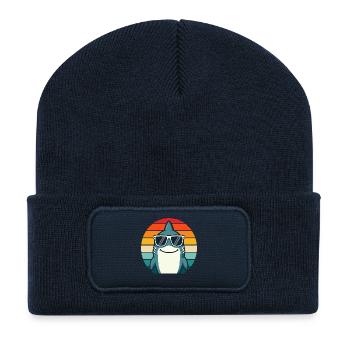 Cooler Retro-Hai klassischer Vintage-Sommer-Vibes Spaß - Recycelte Patch Beanie - French Navy - Vorne
