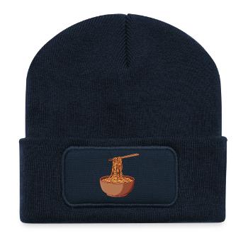 Bol de nouilles minimaliste - Beanie recyclé à patch - bleu marine - Devant